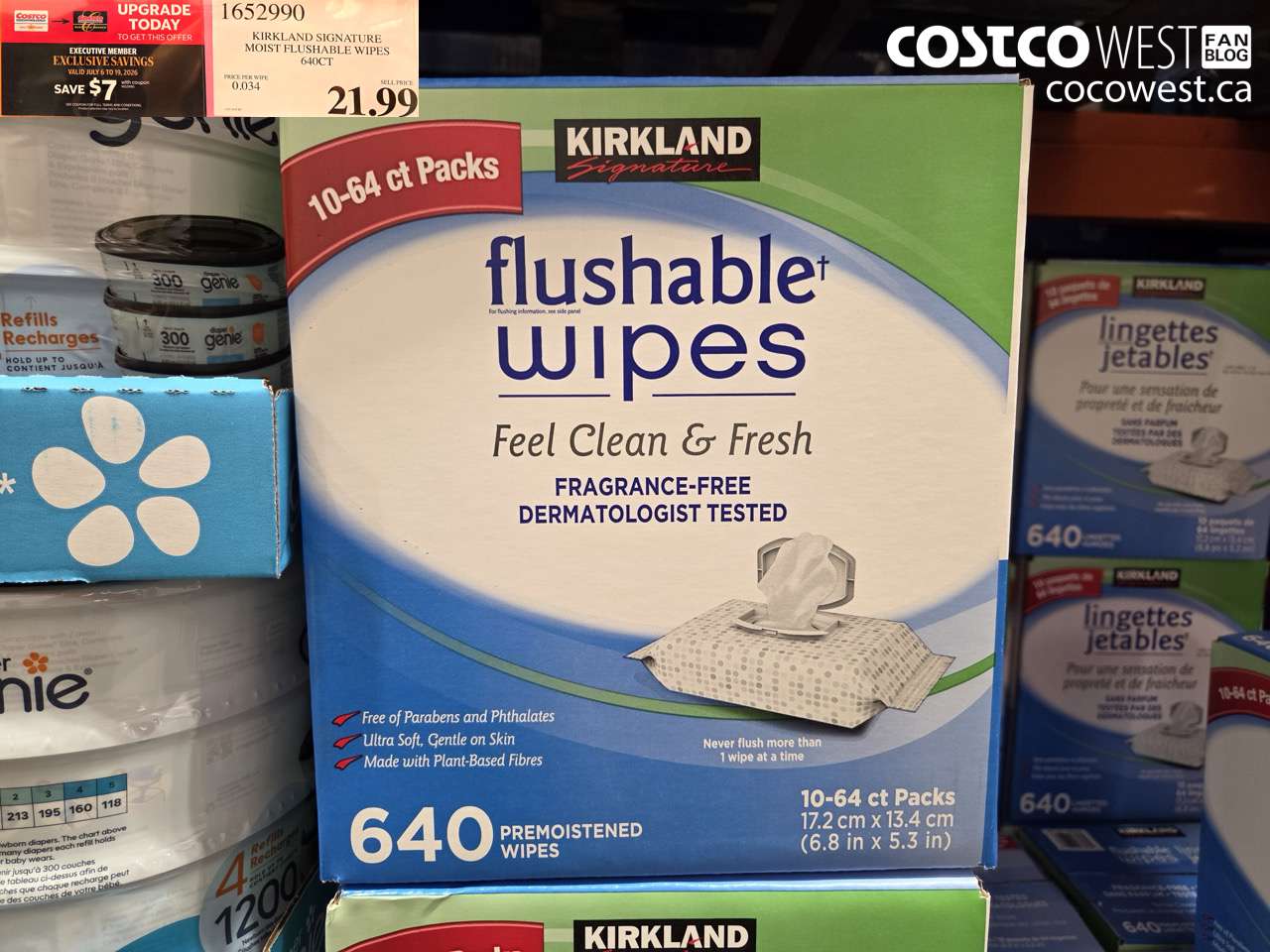 1652990 KIRKLAND SIGNATURE MOIST FLUSHABLE WIPES 640CT ($7.00 INSTANT SAVINGS EXPIRES ON 2026-07-19) $14.99