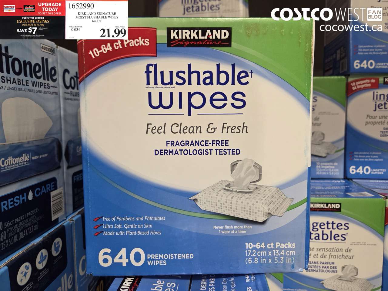 1652990 KIRKLAND SIGNATURE MOIST FLUSHABLE WIPES 640CT ($7.00 INSTANT SAVINGS EXPIRES ON 2026-07-19) $14.99