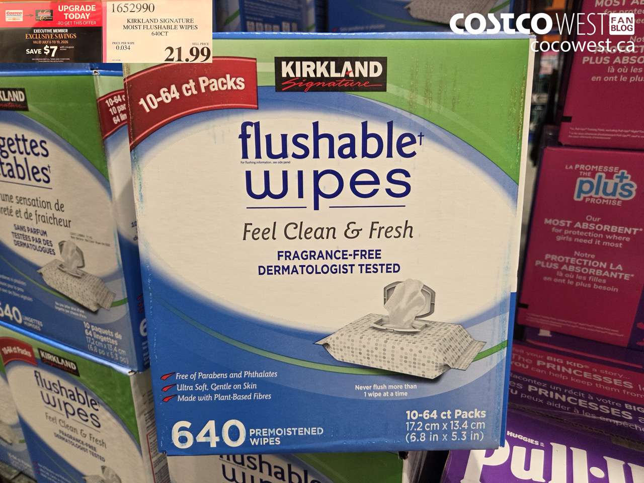 1652990 KIRKLAND SIGNATURE MOIST FLUSHABLE WIPES 640CT ($7.00 INSTANT SAVINGS EXPIRES ON 2026-07-19) $14.99