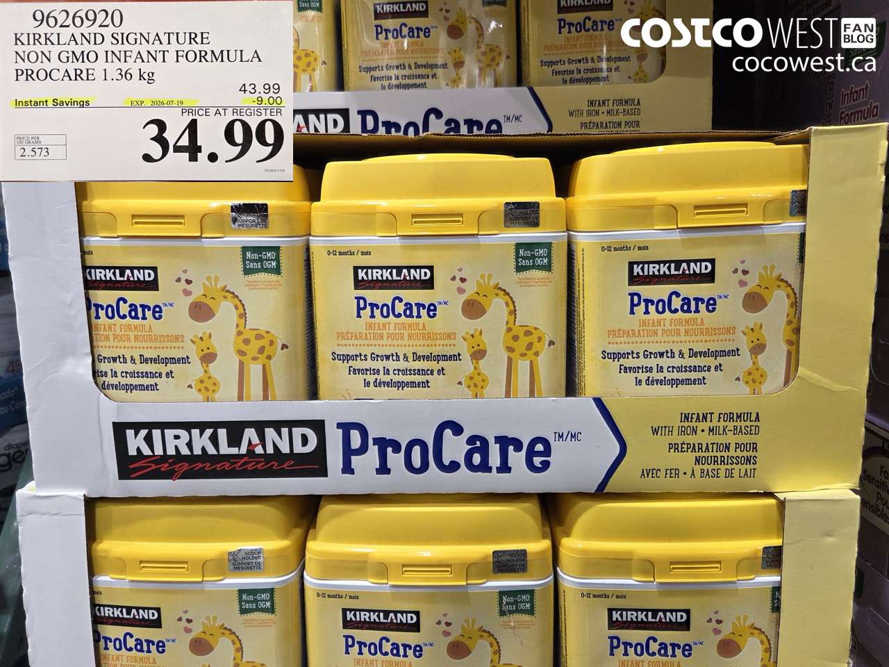 9626920 KIRKLAND SIGNATURE NON GMO INFANT FORMULA PROCARE 1.36 KG ($9.00 INSTANT SAVINGS EXPIRES ON 2026-07-19) $34.99