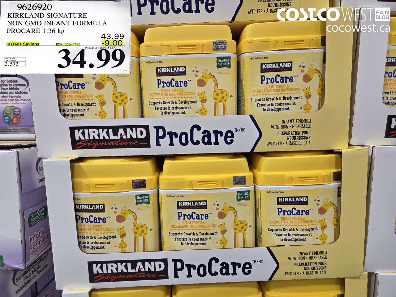 9626920 KIRKLAND SIGNATURE NON GMO INFANT FORMULA PROCARE 1.36 KG ($9.00 INSTANT SAVINGS EXPIRES ON 2026-07-19) $34.99