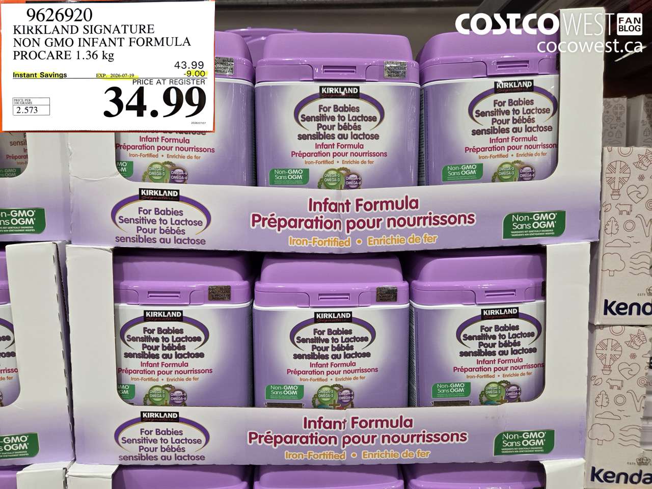 9626920 KIRKLAND SIGNATURE NON GMO INFANT FORMULA PROCARE 1.36 KG ($9.00 INSTANT SAVINGS EXPIRES ON 2026-07-19) $34.99