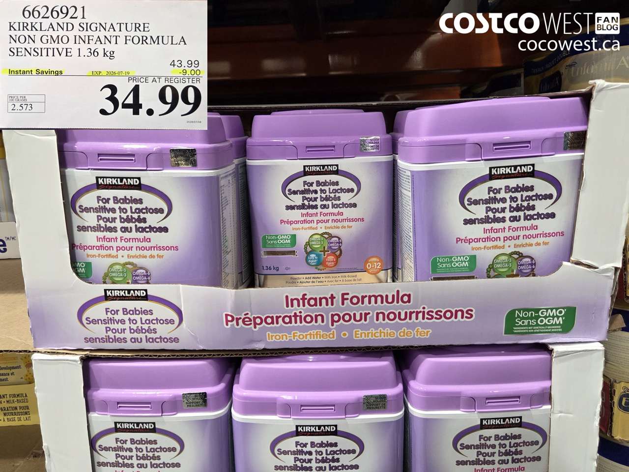 6626921 KIRKLAND SIGNATURE NON GMO INFANT FORMULA SENSITIVE 1.36 KG ($9.00 INSTANT SAVINGS EXPIRES ON 2026-07-19) $34.99