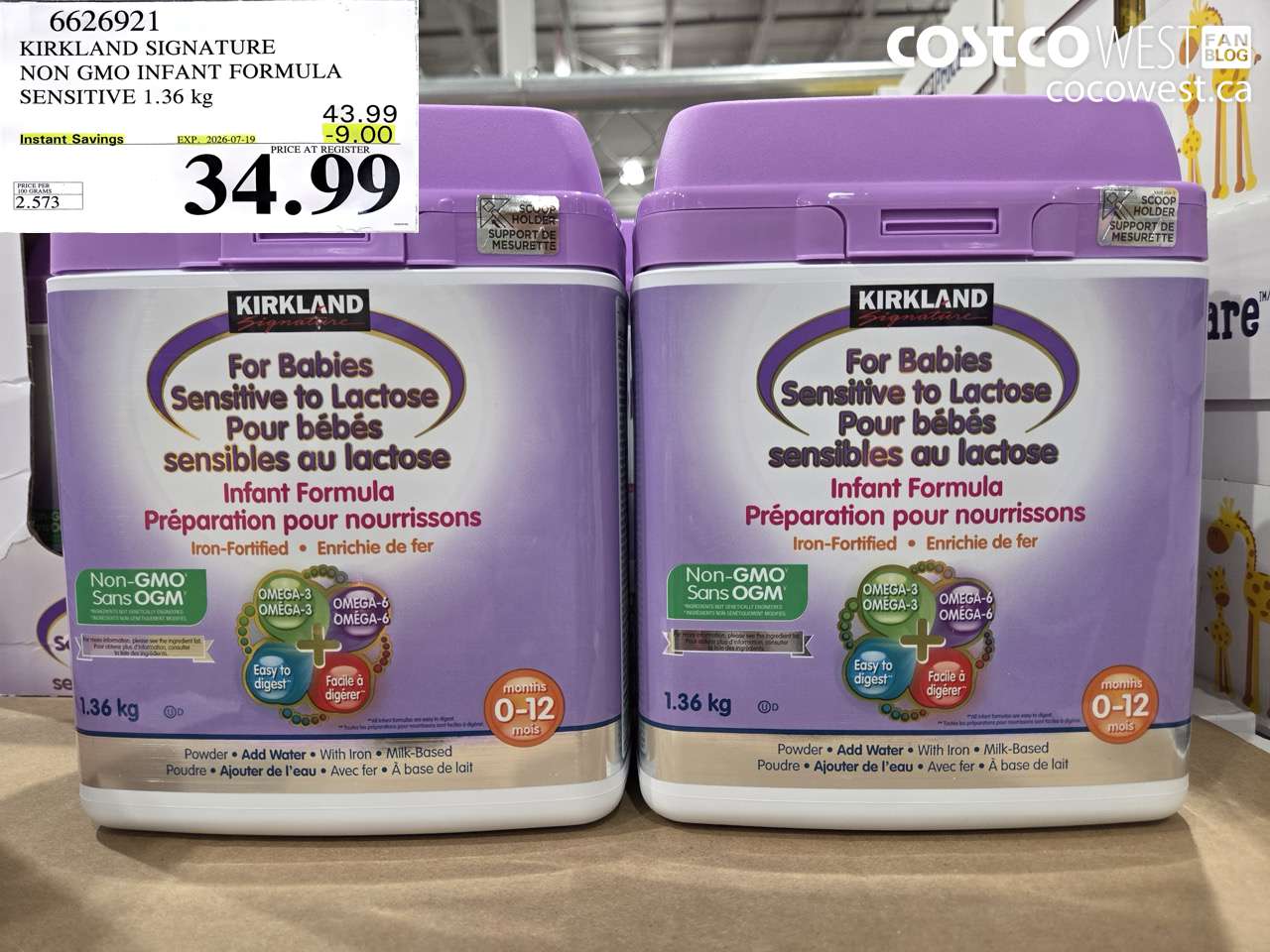 6626921 KIRKLAND SIGNATURE NON GMO INFANT FORMULA SENSITIVE 1.36 KG ($9.00 INSTANT SAVINGS EXPIRES ON 2026-07-19) $34.99