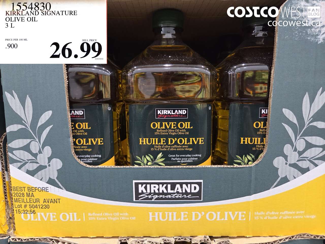 1554830 KIRKLAND SIGNATURE OLIVE OIL 3 L $26.99