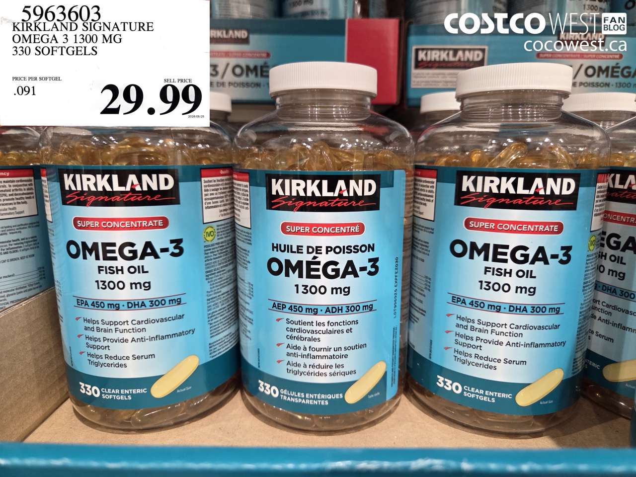 5963603 KIRKLAND SIGNATURE OMEGA 3 1300 MG 330 SOFTGELS $29.99