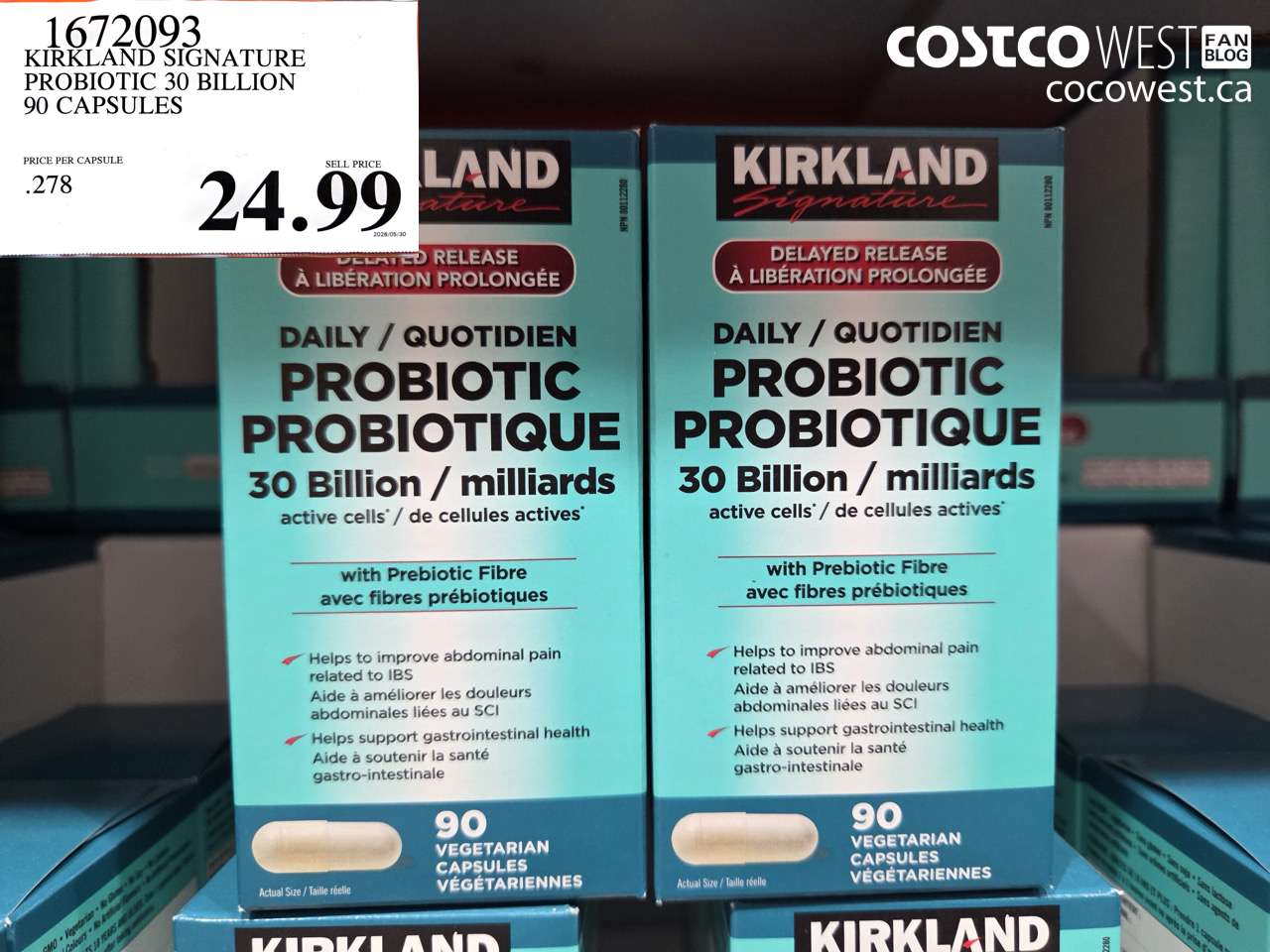 1672093 KIRKLAND SIGNATURE PROBIOTIC 30 BILLION 90 CAPSULES $24.99