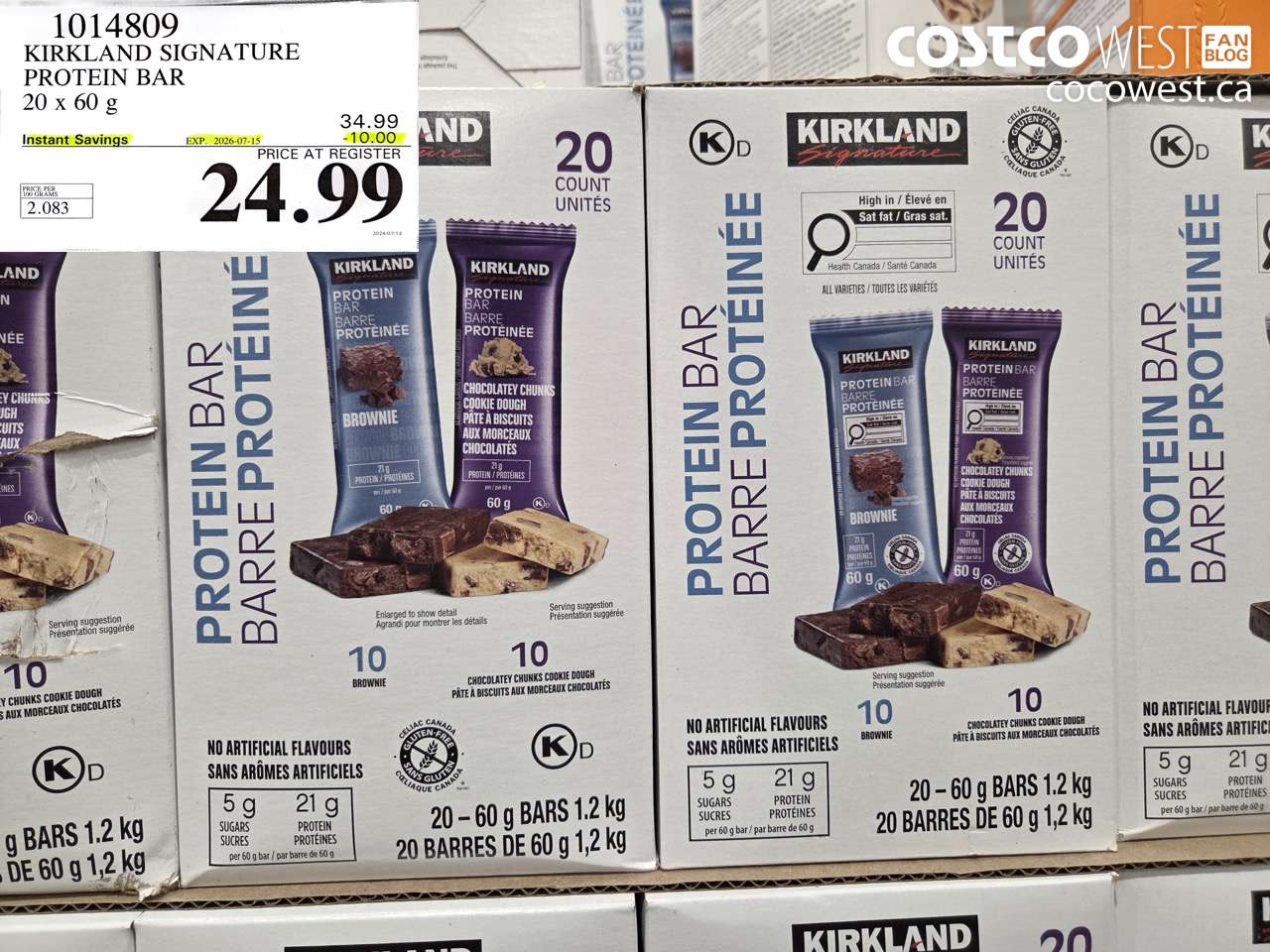 1014809 KIRKLAND SIGNATURE PROTEIN BAR 20 X 60 G ($10.00 INSTANT SAVINGS EXPIRES ON 2026-07-15) $24.99