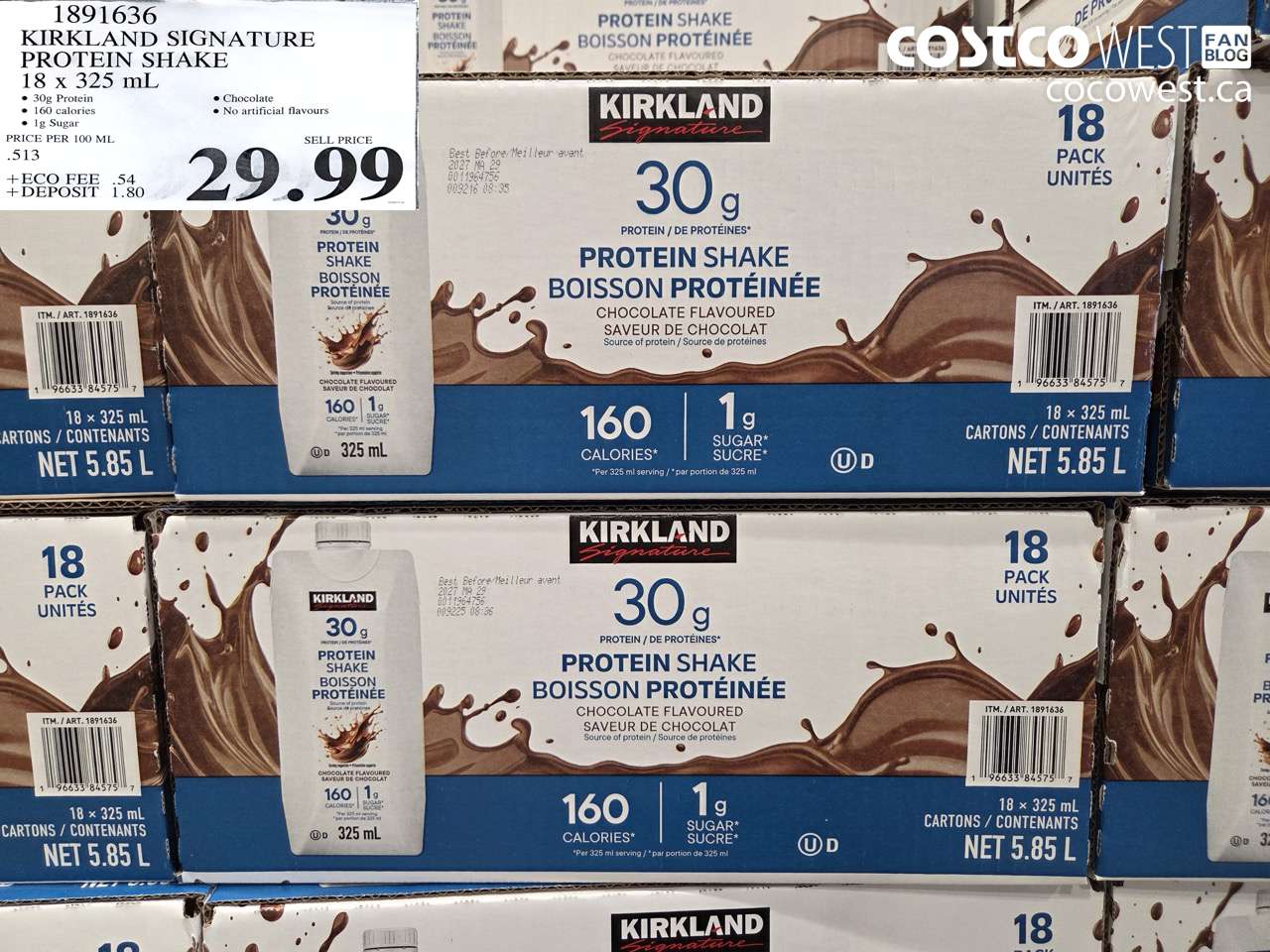 1891636 KIRKLAND SIGNATURE PROTEIN SHAKE 18 X 325 ML $29.99