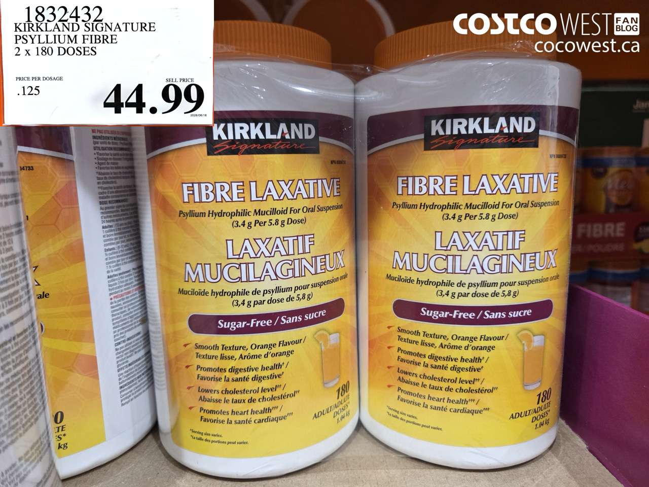 1832432 KIRKLAND SIGNATURE PSYLLIUM FIBRE 2 X 180 DOSES $44.99