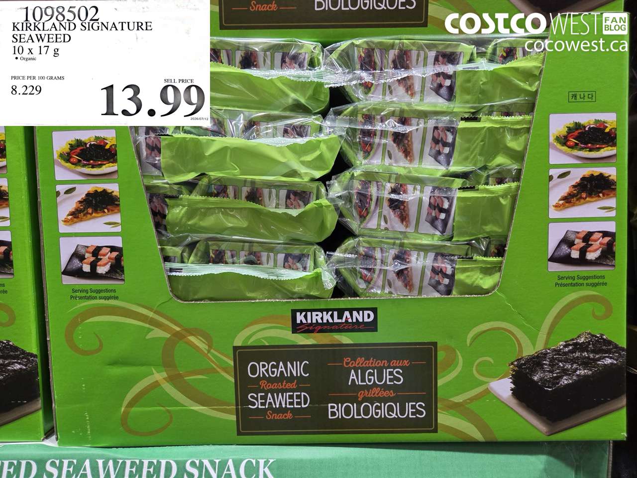 1098502 KIRKLAND SIGNATURE SEAWEED 10 X 17 G $13.99