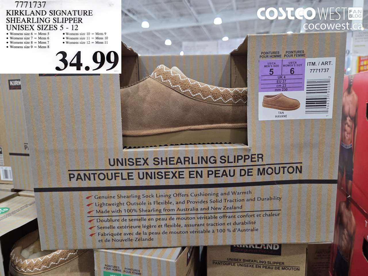 7771737 KIRKLAND SIGNATURE SHEARLING SLIPPER UNISEX SIZES 5 - 12 $34.99
