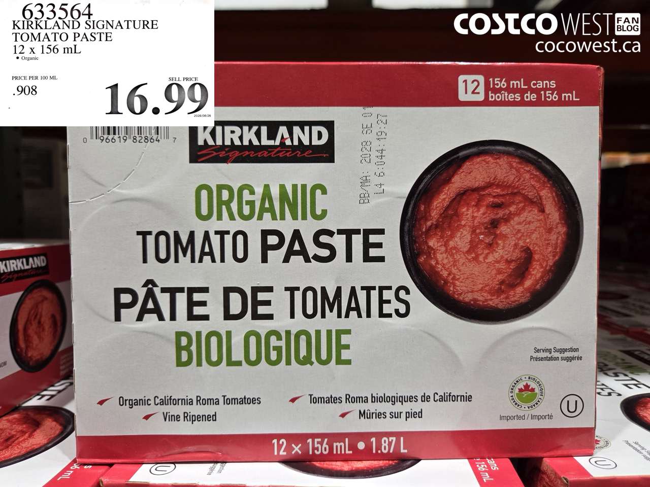 633564 KIRKLAND SIGNATURE TOMATO PASTE 12 X 156 ML $16.99