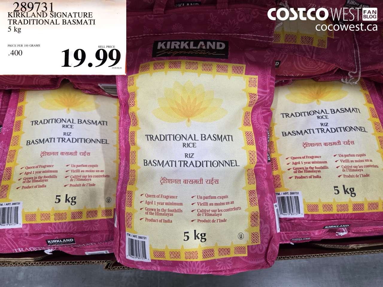 289731 KIRKLAND SIGNATURE TRADITIONAL BASMATI 5 KG $19.99