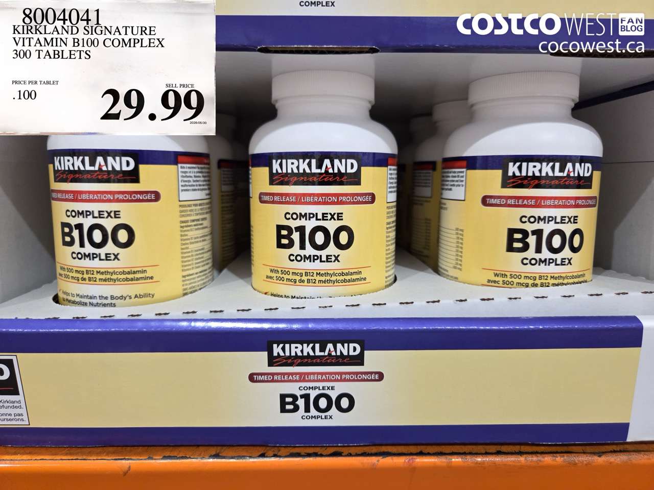 8004041 KIRKLAND SIGNATURE VITAMIN B100 COMPLEX 300 TABLETS $29.99