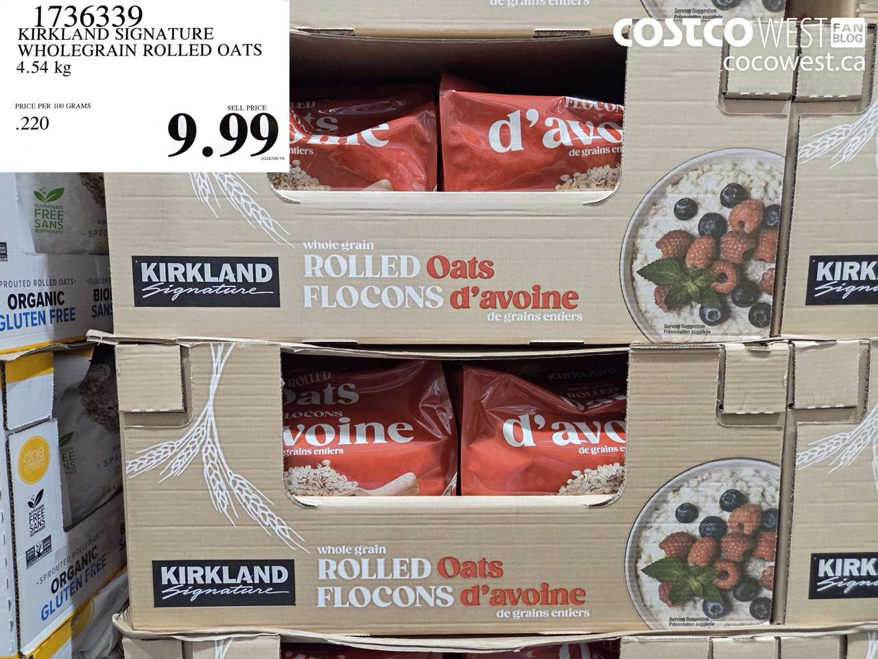 1736339 KIRKLAND SIGNATURE WHOLEGRAIN ROLLED OATS 4.54 KG $9.99