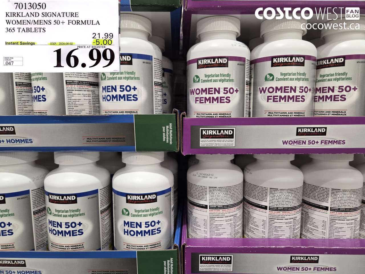 7013050 KIRKLAND SIGNATURE WOMEN/MENS 50+ FORMULA 365 TABLETS ($5.00 INSTANT SAVINGS EXPIRES ON 2026-08-02) $16.99