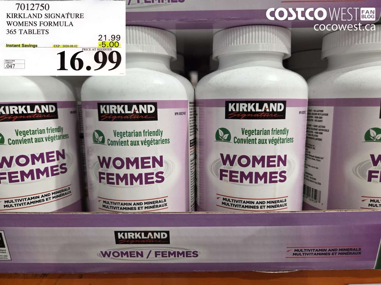 7012750 KIRKLAND SIGNATURE WOMENS FORMULA 365 TABLETS ($5.00 INSTANT SAVINGS EXPIRES ON 2026-08-02) $16.99