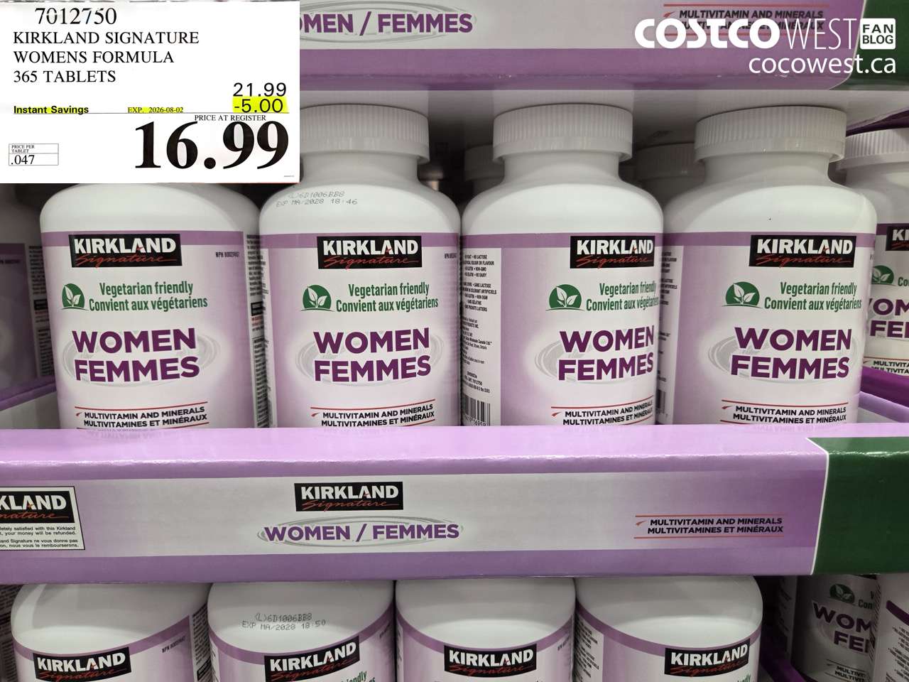 7012750 KIRKLAND SIGNATURE WOMENS FORMULA 365 TABLETS ($5.00 INSTANT SAVINGS EXPIRES ON 2026-08-02) $16.99