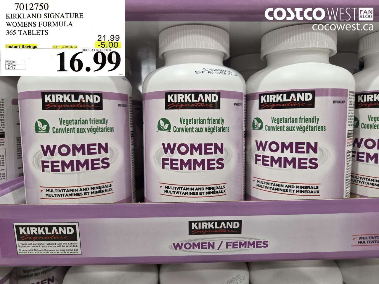 7012750 KIRKLAND SIGNATURE WOMENS FORMULA 365 TABLETS ($5.00 INSTANT SAVINGS EXPIRES ON 2026-08-02) $16.99