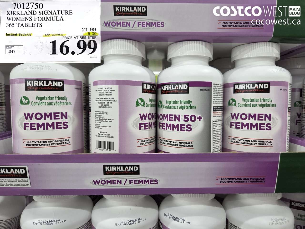 7012750 KIRKLAND SIGNATURE WOMENS FORMULA 365 TABLETS ($5.00 INSTANT SAVINGS EXPIRES ON 2026-08-02) $16.99