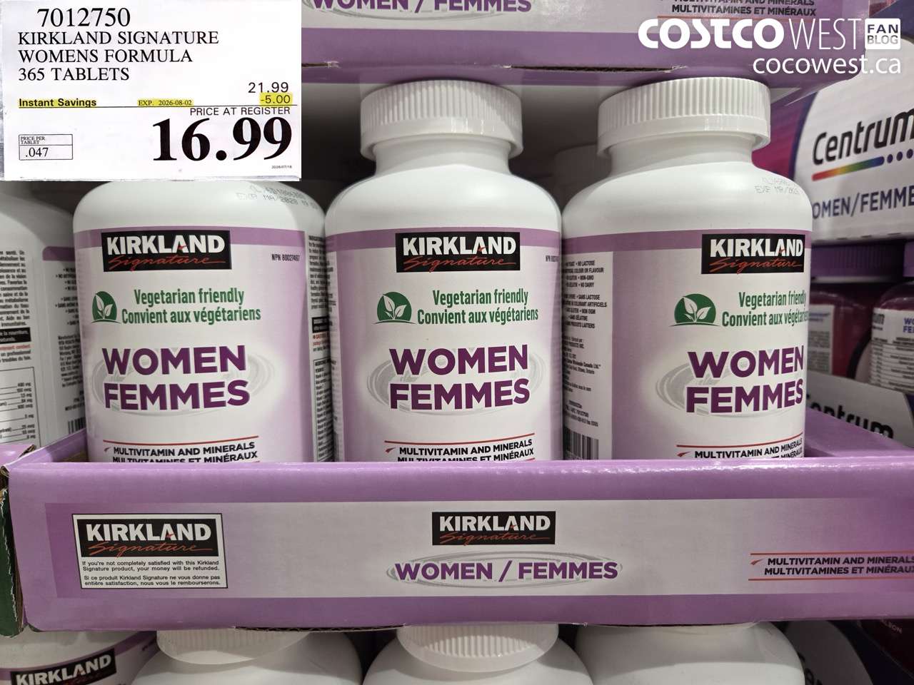 7012750 KIRKLAND SIGNATURE WOMENS FORMULA 365 TABLETS ($5.00 INSTANT SAVINGS EXPIRES ON 2026-08-02) $16.99
