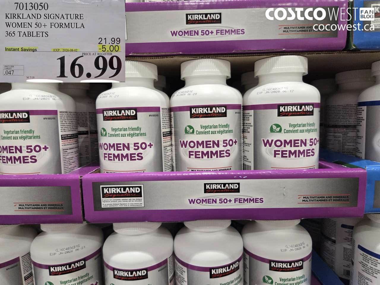 7013050 KIRKLAND SIGNATURE WOMEN 50+ FORMULA 365 TABLETS ($5.00 INSTANT SAVINGS EXPIRES ON 2026-08-02) $16.99