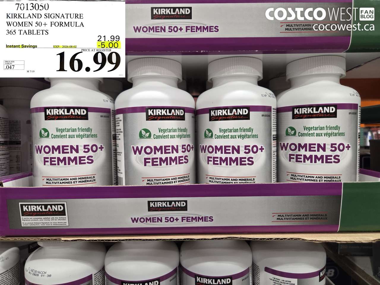 7013050 KIRKLAND SIGNATURE WOMEN 50+ FORMULA 365 TABLETS ($5.00 INSTANT SAVINGS EXPIRES ON 2026-08-02) $16.99