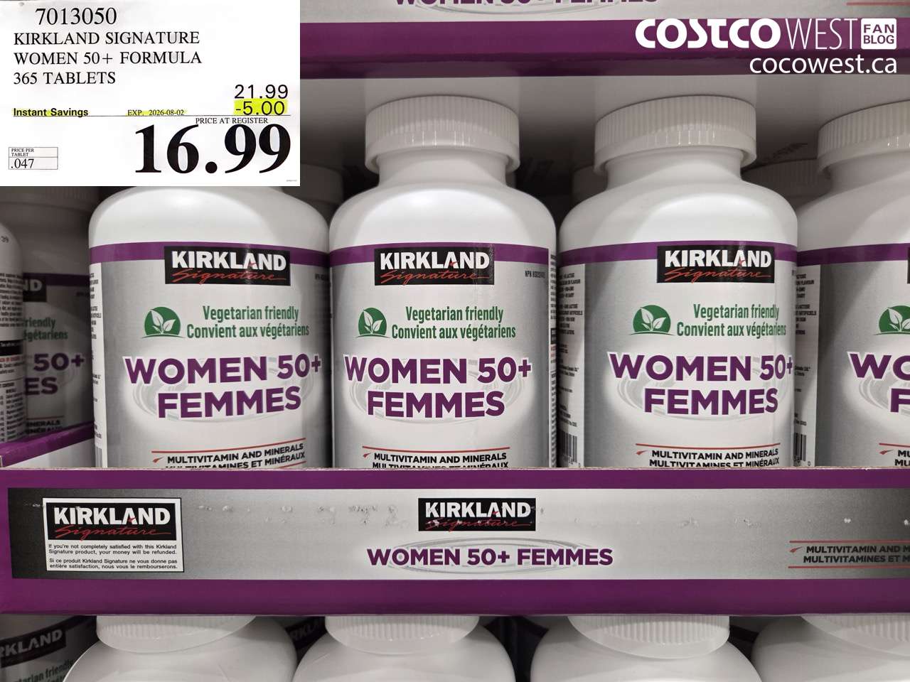 7013050 KIRKLAND SIGNATURE WOMEN 50+ FORMULA 365 TABLETS ($5.00 INSTANT SAVINGS EXPIRES ON 2026-08-02) $16.99