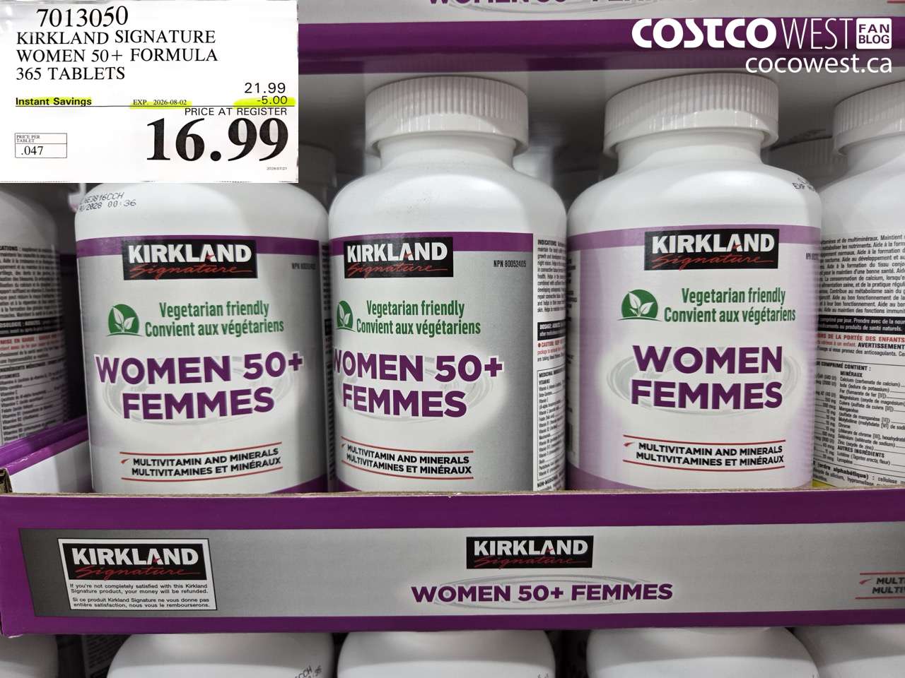 7013050 KIRKLAND SIGNATURE WOMEN 50+ FORMULA 365 TABLETS ($5.00 INSTANT SAVINGS EXPIRES ON 2026-08-02) $16.99
