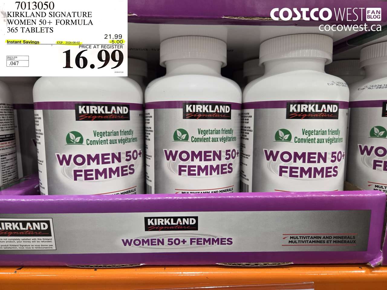 7013050 KIRKLAND SIGNATURE WOMEN 50 + FORMULA 365 TABLETS ($5.00 INSTANT SAVINGS EXPIRES ON 2026-08-02) $16.99