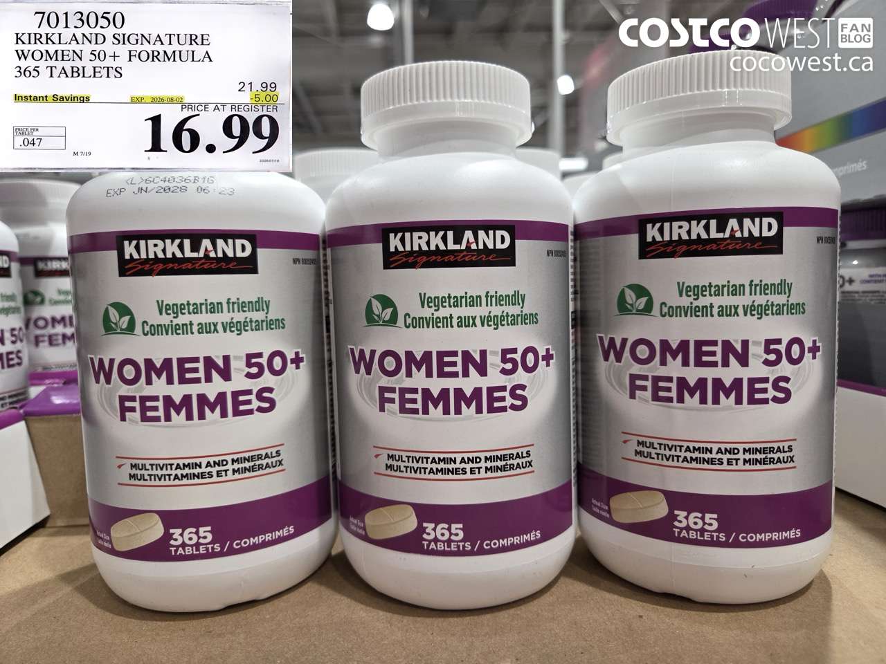 7013050 KIRKLAND SIGNATURE WOMEN 50 + FORMULA 365 TABLETS ($5.00 INSTANT SAVINGS EXPIRES ON 2026-08-02) $16.99