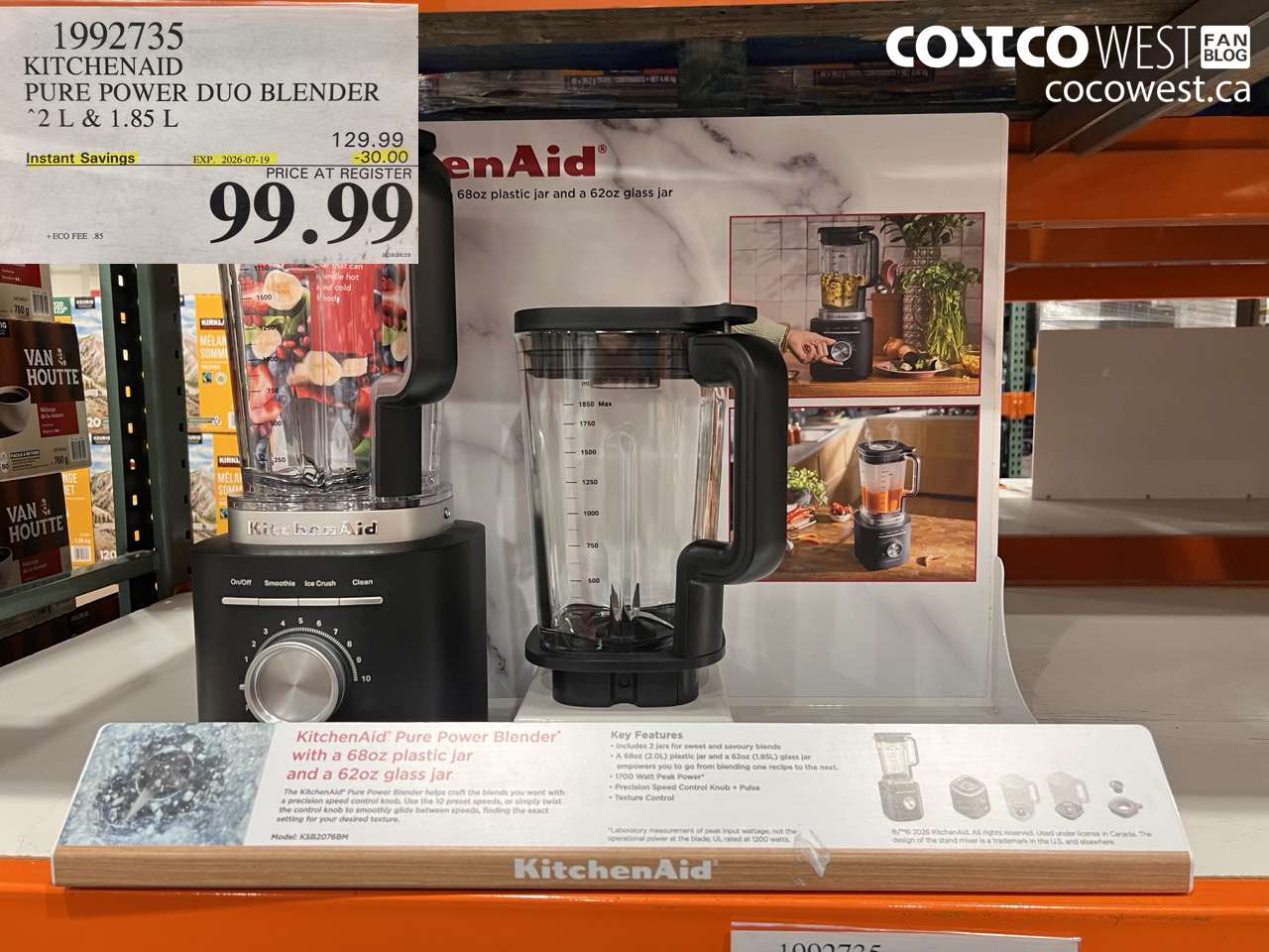 1992735 KITCHENAID PURE POWER DUO BLENDER 2 L & 1.85 L ($30.00 INSTANT SAVINGS EXPIRES ON 2026-07-19) $99.99
