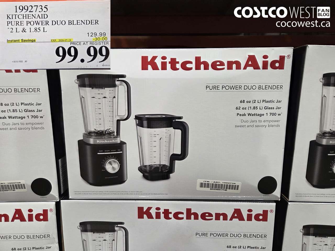 1992735 KITCHENAID PURE POWER DUO BLENDER 2 L & 1.85 L ($30.00 INSTANT SAVINGS EXPIRES ON 2026-07-19) $99.99