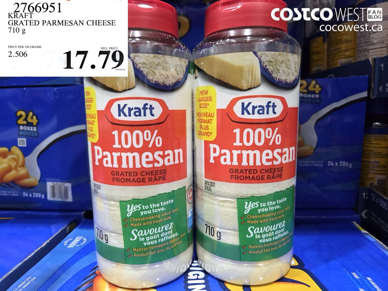 2766951 KRAFT GRATED PARMESAN CHEESE 710 G $17.79