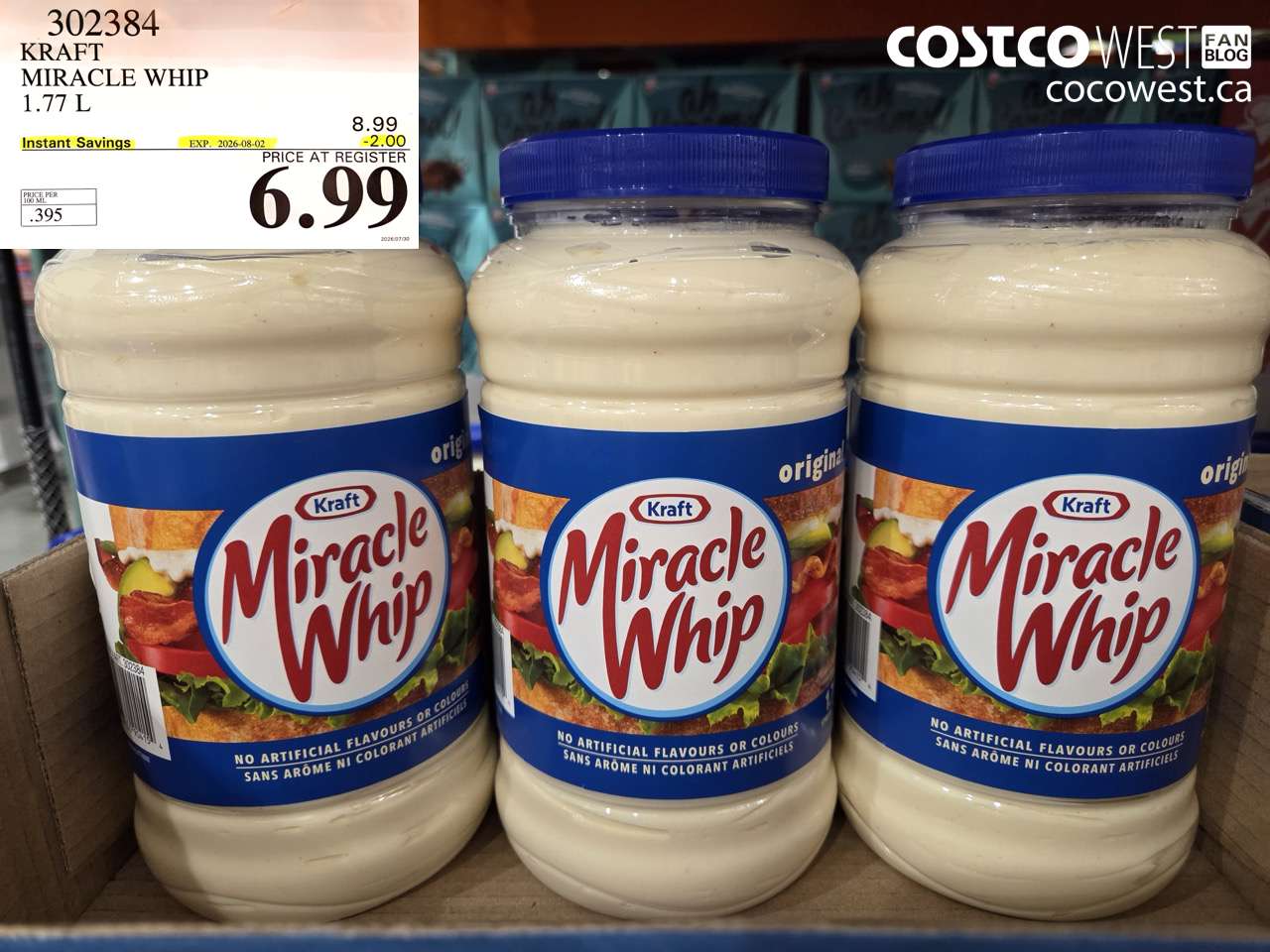 302384 KRAFT MIRACLE WHIP 1.77 L ($2.00 INSTANT SAVINGS EXPIRES ON 2026-08-02) $6.99