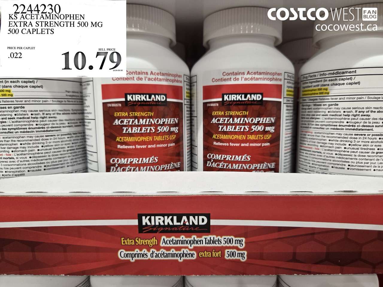 2244230 KS ACETAMINOPHEN EXTRA STRENGTH 500 MG 500 CAPLETS $10.79