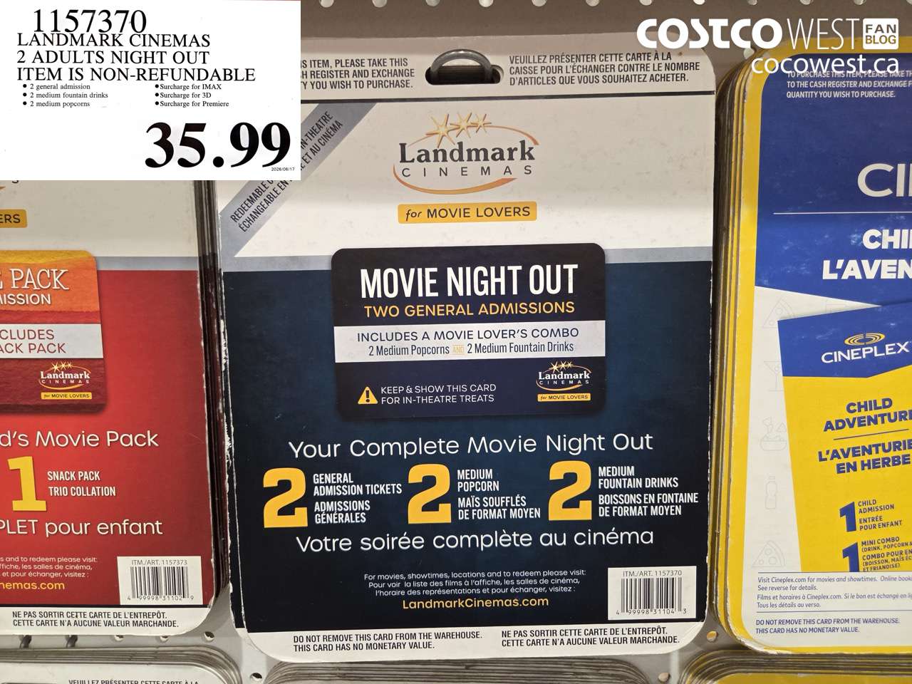 1157370 LANDMARK CINEMAS 2 ADULTS NIGHT OUT ITEM IS NON-REFUNDABLE $35.99
