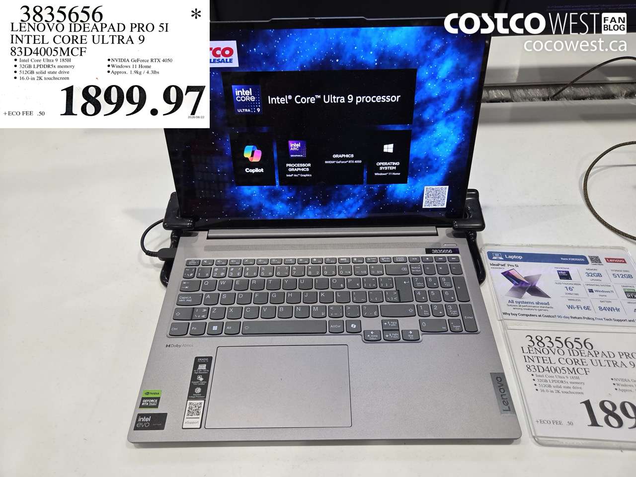 3835656 LENOVO IDEAPAD PRO 5I INTEL CORE ULTRA 9 83D4005MCF $1899.97