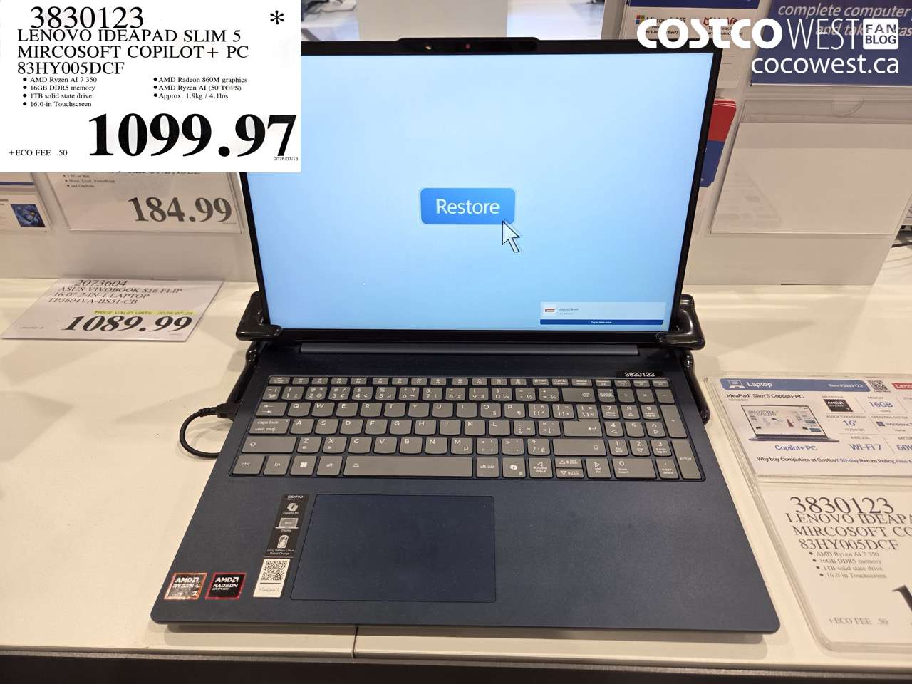 3830123 LENOVO IDEAPAD SLIM 5 MIRCOSOFT COPILOT+ PC 83HY005DCF $1099.97