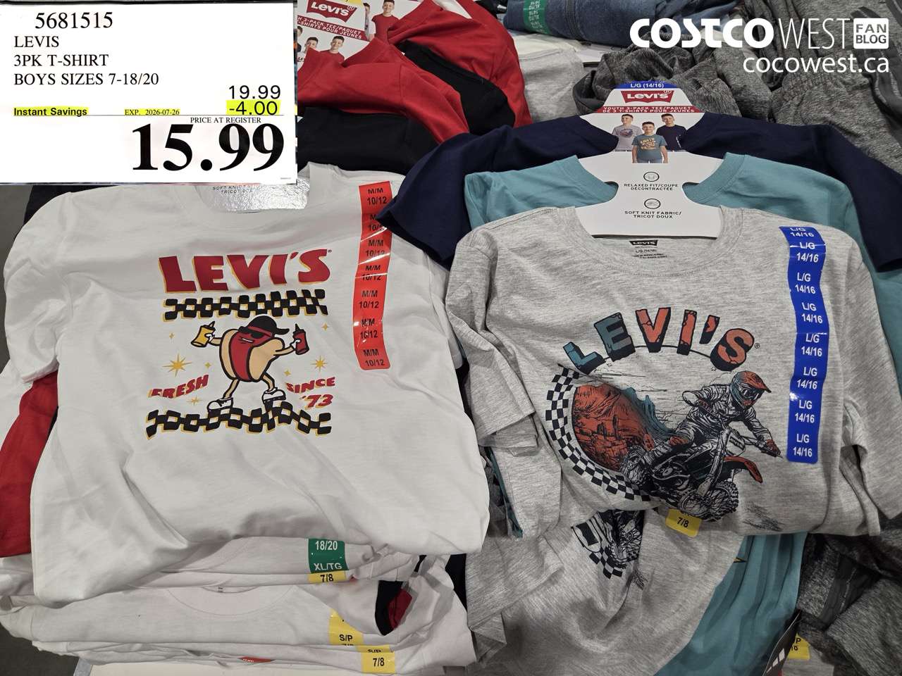 5681515 LEVIS 3PK T-SHIRT BOYS SIZES 7-18/20 ($4.00 INSTANT SAVINGS EXPIRES ON 2026-07-26) $15.99
