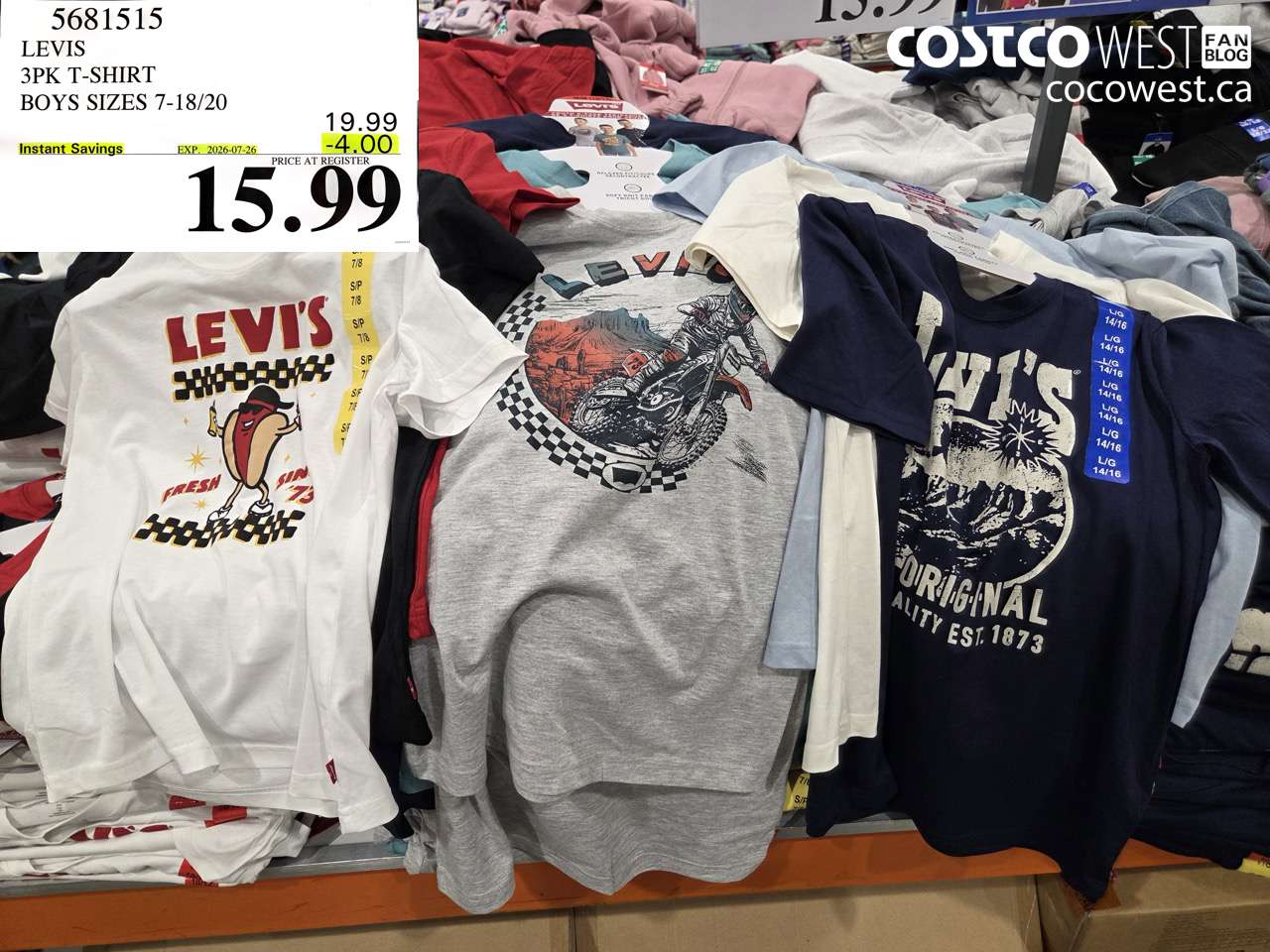 5681515 LEVIS 3PK T-SHIRT BOYS SIZES 7-18/20 ($4.00 INSTANT SAVINGS EXPIRES ON 2026-07-26) $15.99