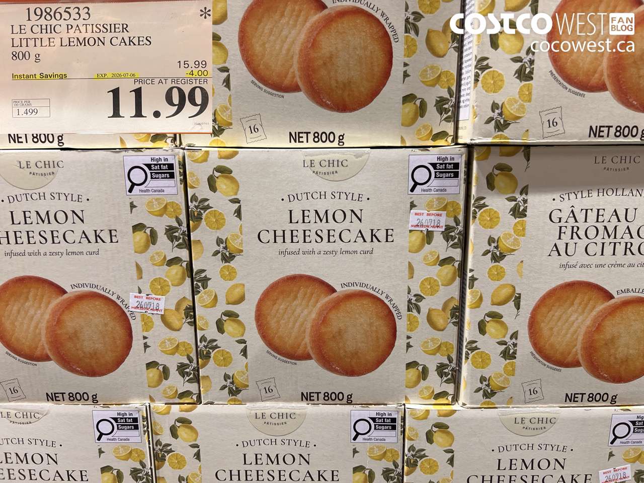 1986533 LE CHIC PATISSIER LITTLE LEMON CAKES 800 G ($4.00 INSTANT SAVINGS EXPIRES ON 2026-07-06) $11.99