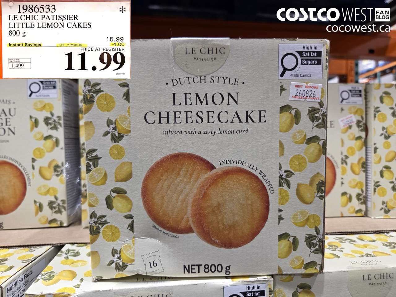 1986533 LE CHIC PATISSIER LITTLE LEMON CAKES 800 G ($4.00 INSTANT SAVINGS EXPIRES ON 2026-07-10) $11.99