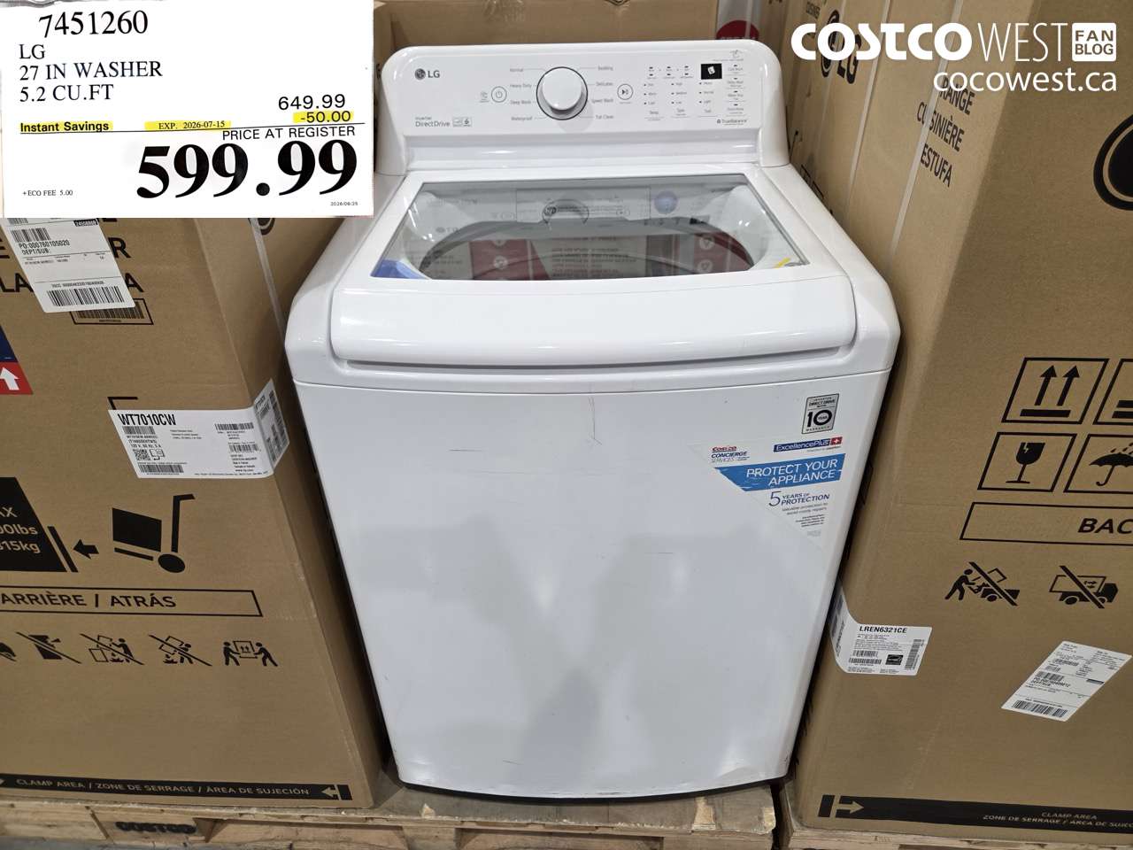 7451260 LG 27 IN WASHER 5.2 CU.FT ($50.00 INSTANT SAVINGS EXPIRES ON 2026-07-15) $599.99
