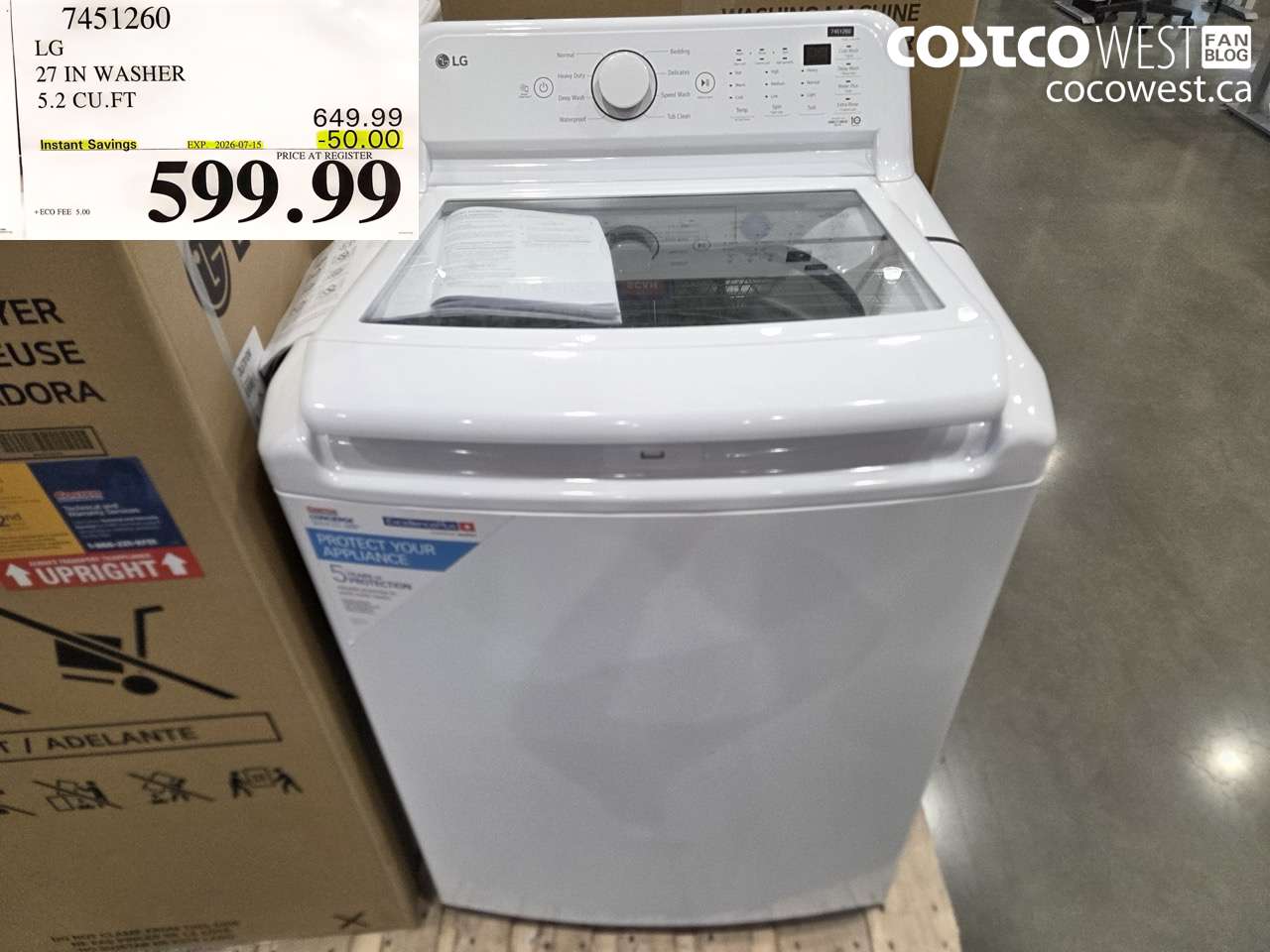 7451260 LG 27 IN WASHER 5.2 CU.FT ($50.00 INSTANT SAVINGS EXPIRES ON 2026-07-15) $599.99