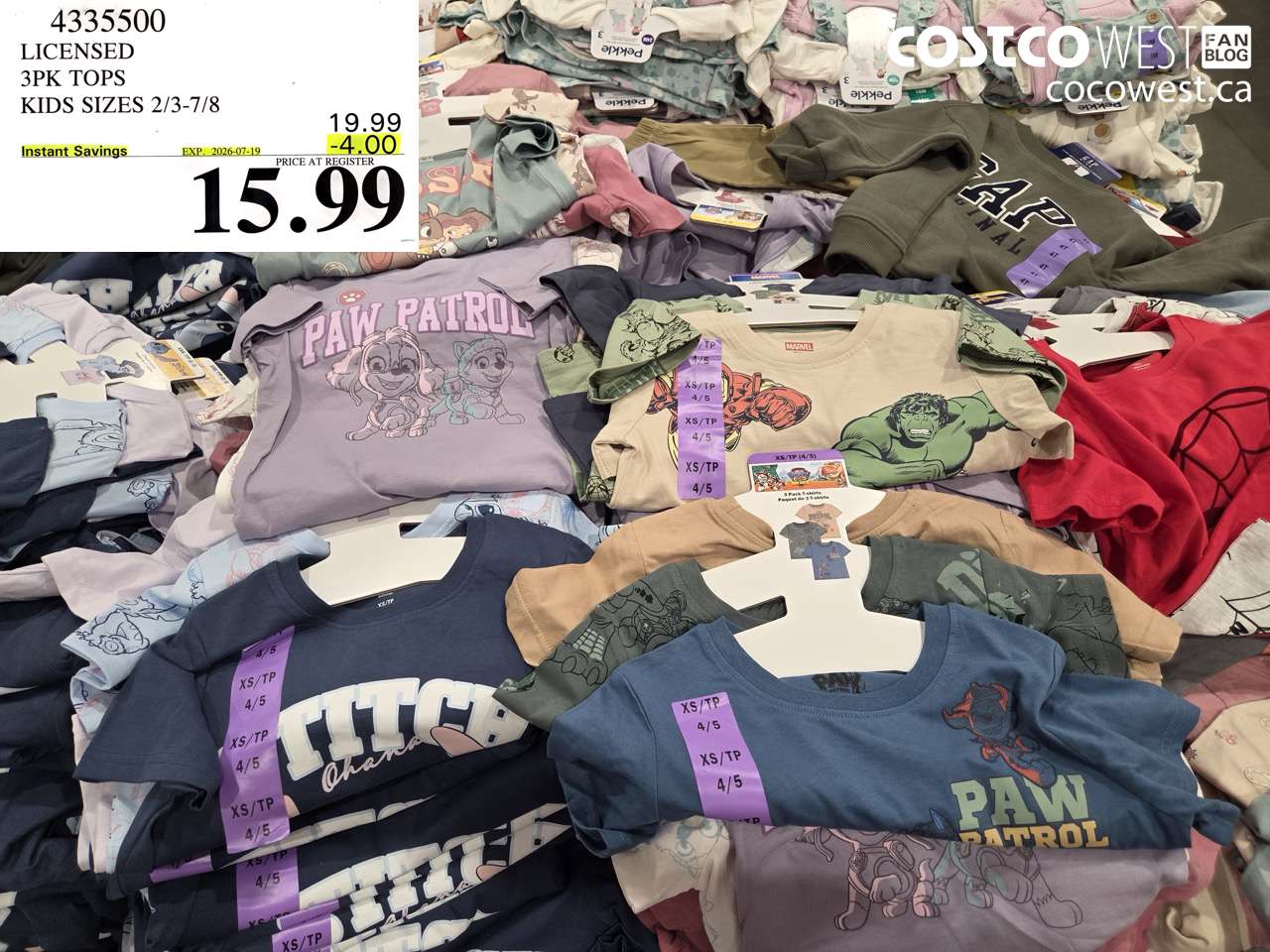 4335500 LICENSED 3PK TOPS KIDS SIZES 2/3-7/8 ($4.00 INSTANT SAVINGS EXPIRES ON 2026-07-19) $15.99