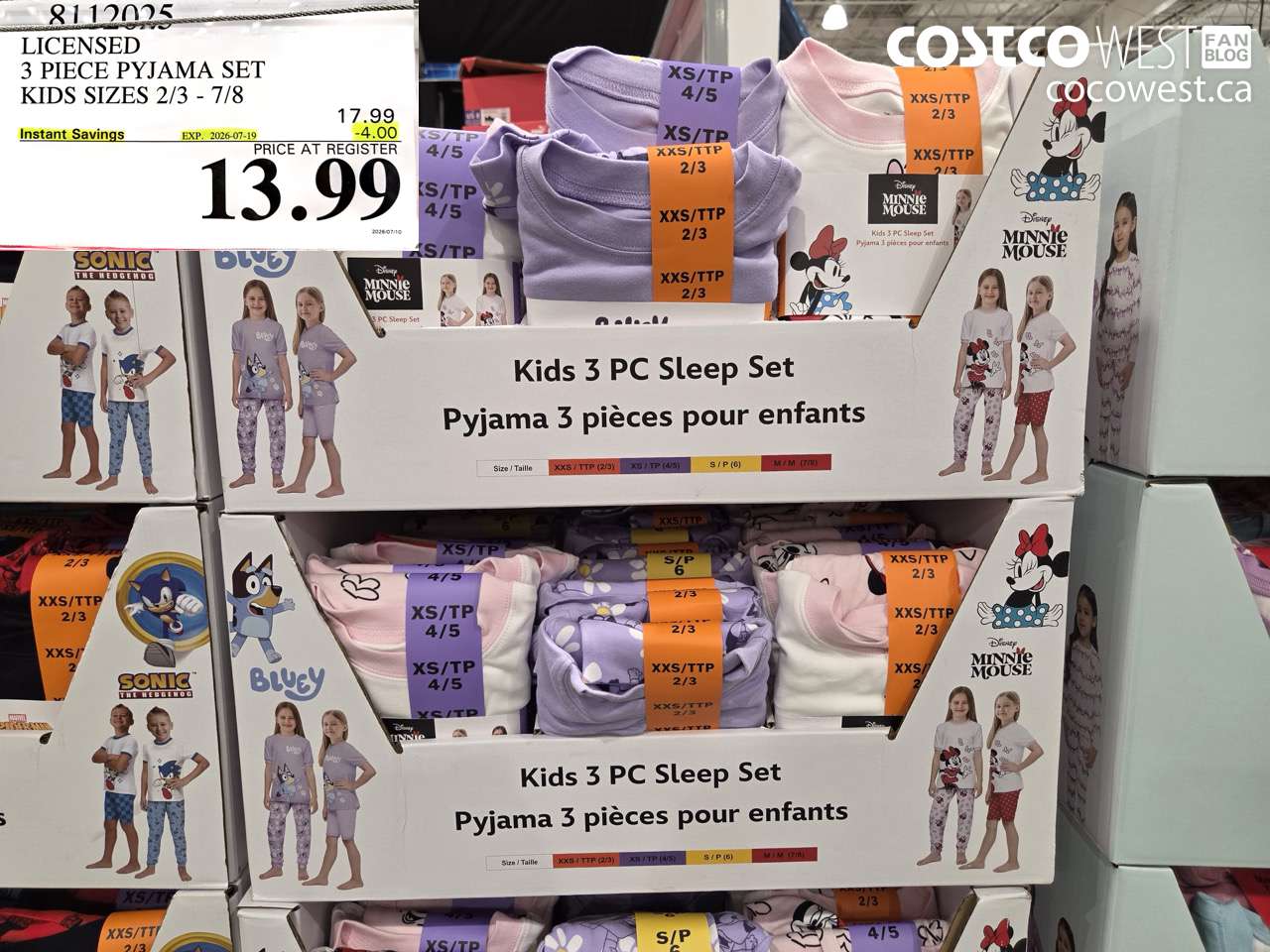 8112025 LICENSED 3 PIECE PYJAMA SET KIDS SIZES 2/3 - 7/8 ($4.00 INSTANT SAVINGS EXPIRES ON 2026-07-19) $13.99