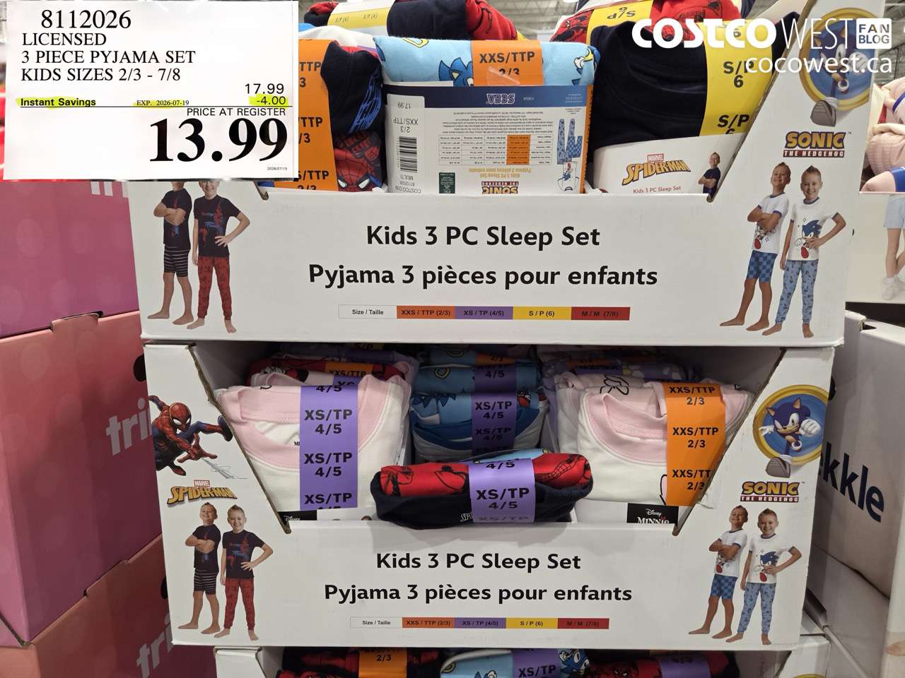 8112026 LICENSED 3 PIECE PYJAMA SET KIDS SIZES 2/3 - 7/8 ($4.00 INSTANT SAVINGS EXPIRES ON 2026-07-19) $13.99