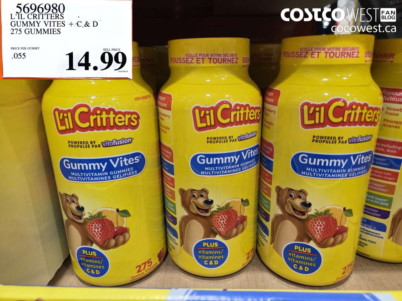 5696980 L'IL CRITTERS GUMMY VITES + C, & D 275 GUMMIES $14.99